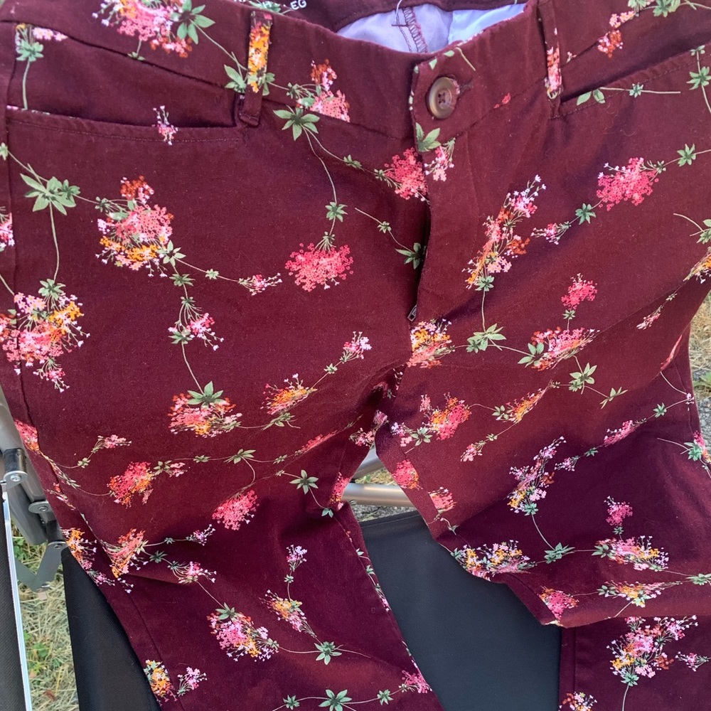 Burgundy floral pants